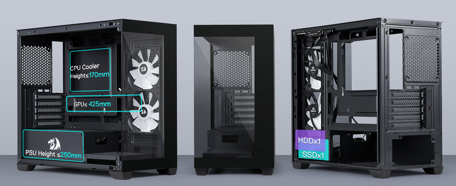 Redragon GC218M M-ATX Gaming PC Case with Dual Fans & High Airflow Design