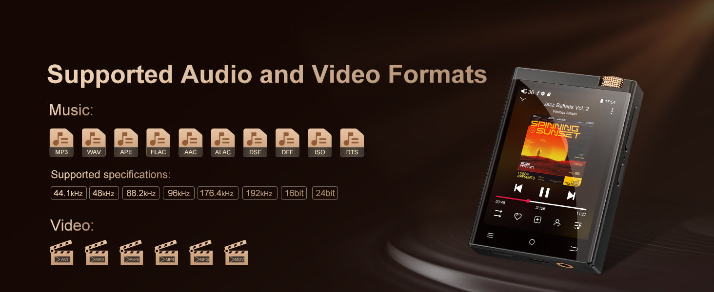 Hi-Fi Bluetooth & WiFi MP3 Player – 64GB Lossless Audio DSD