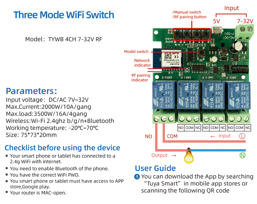 4CH Tuya WiFi Smart Relay Switch Module