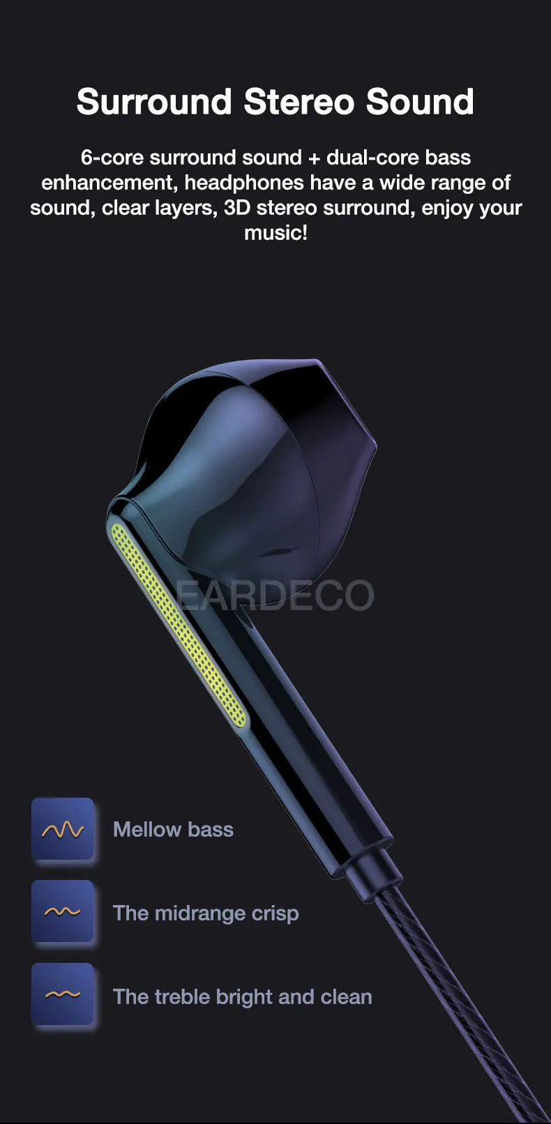 EARDECO Wired In-Ear Headphones with Mic