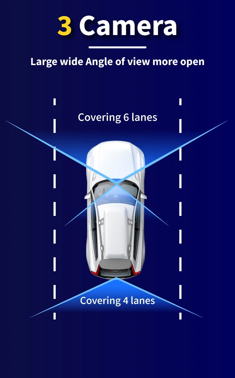 Car Dvr HD 1080P Dash Cam 3Lens Front Inside Rear Wide Angle Loop Recording Night Vision G-sensor Camera Vehicle Accessories