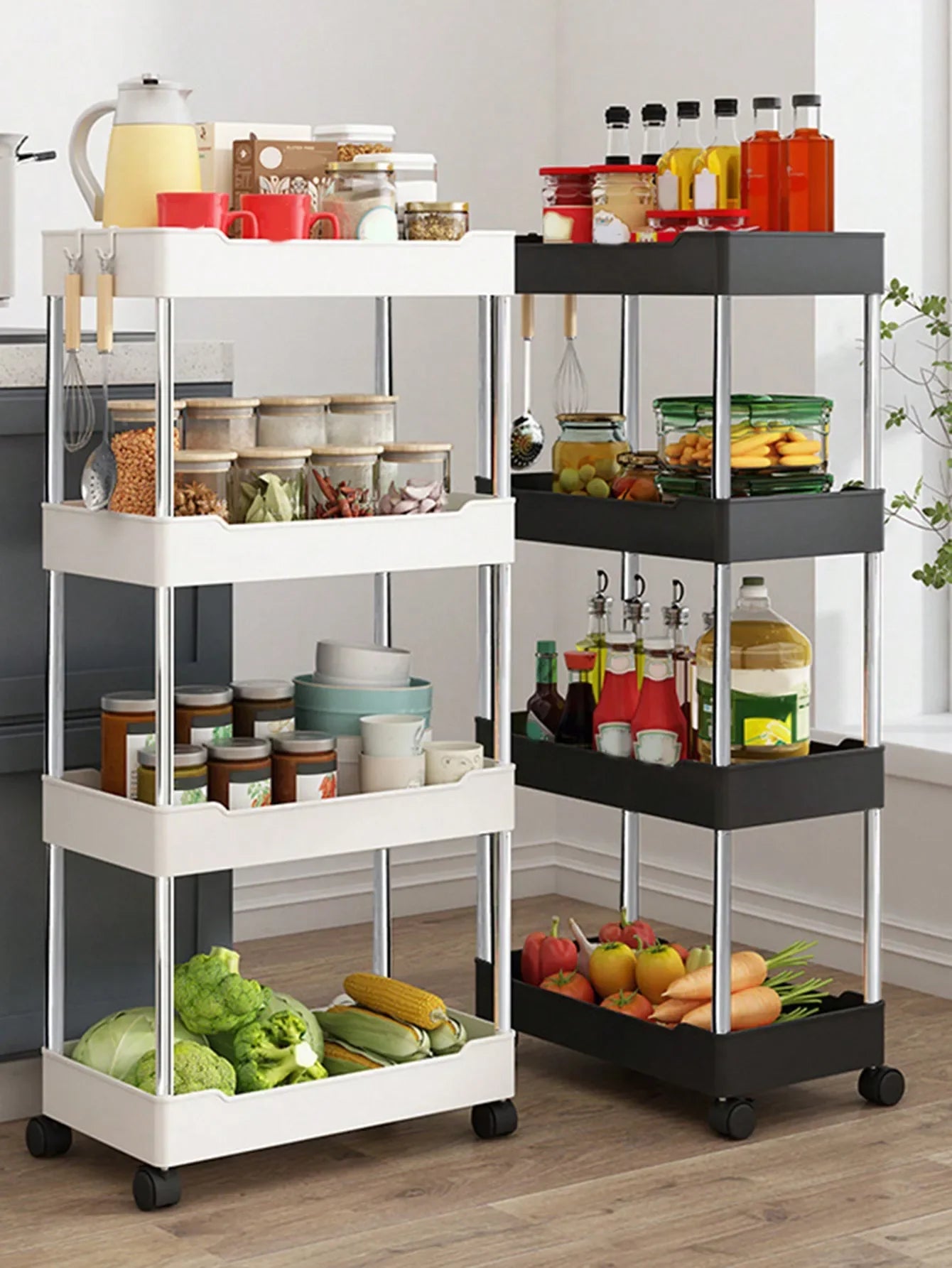 3/4-Tier Slim Rolling Storage Rack