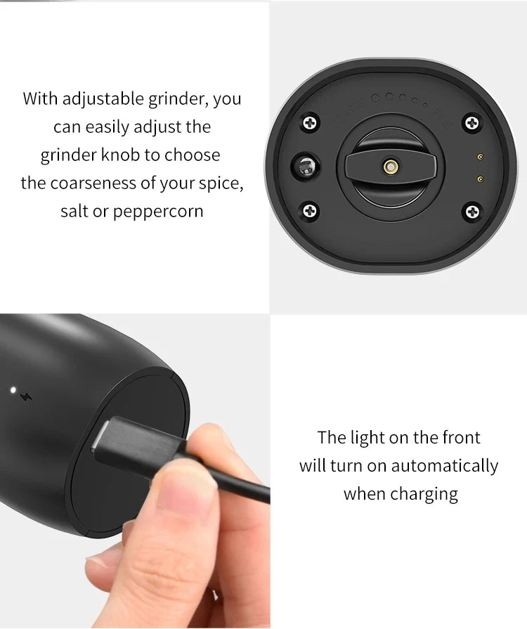 Rechargeable Salt & Pepper Grinder Set with USB Base