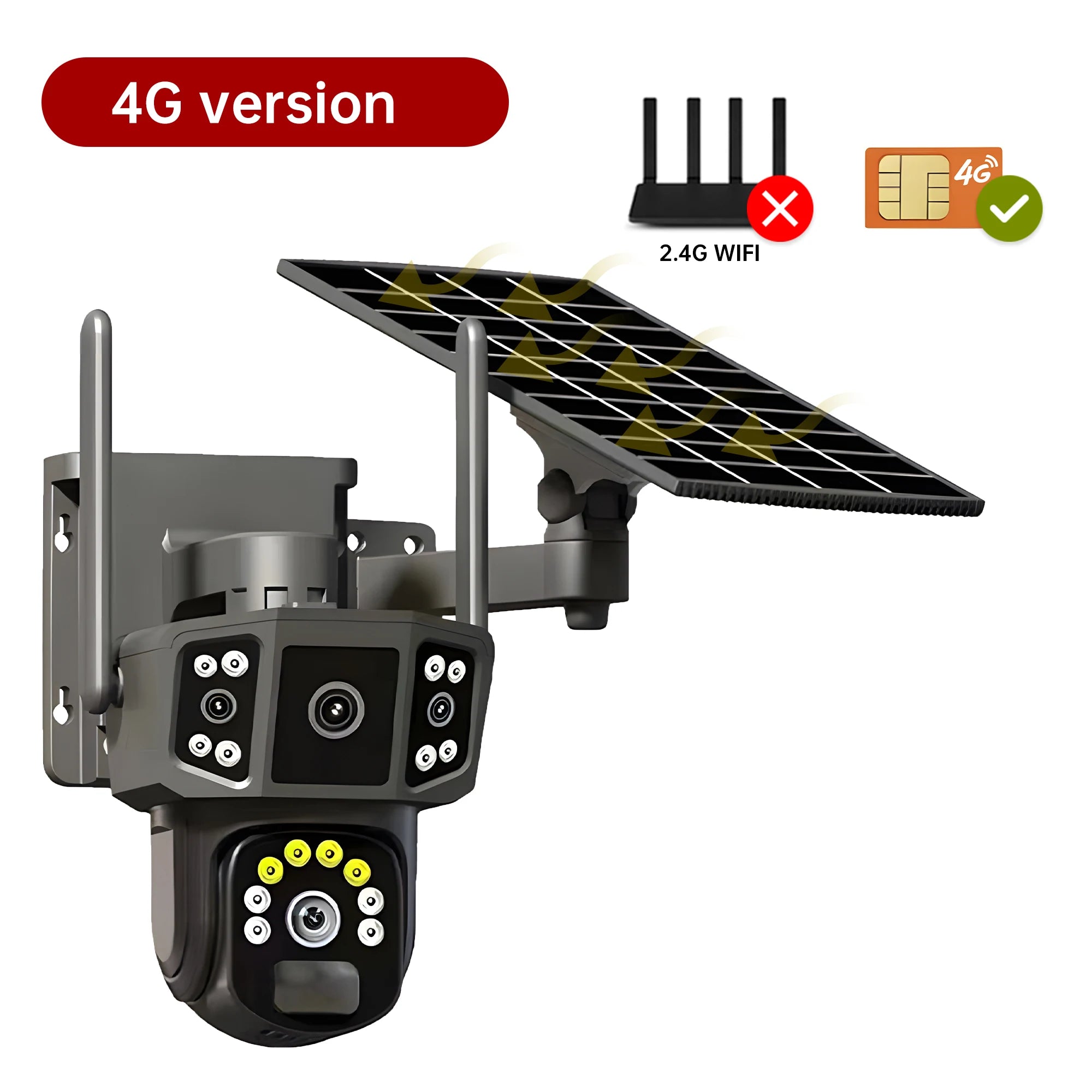 V380 4G SIM Solar Camera 4K Dual Lens Outdoor Security CCTV