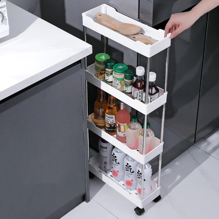 3/4-Tier Slim Rolling Storage Rack