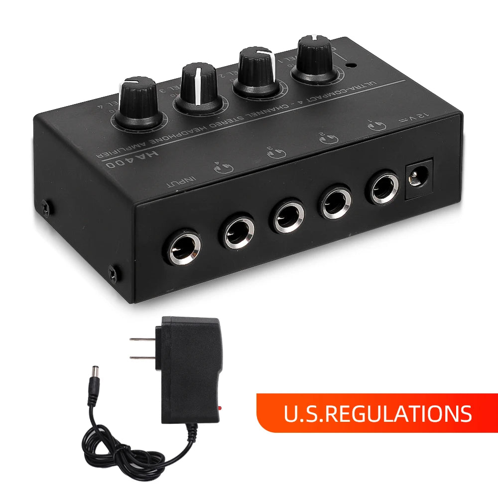 HA400 4-Channel Mini Headphone Amplifier with Power Adapter