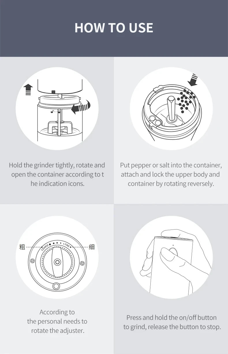 Electric Rechargeable Salt And Pepper Grinder