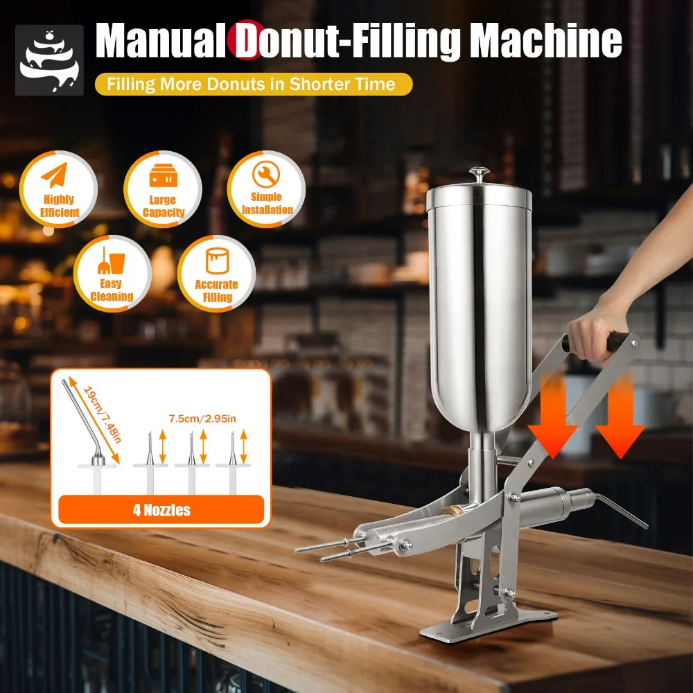 Donut Filler Machine 5L Manual Donut Jelly Filler Injector Machine Doughnuts Filling Machine with 4 Pipes for Restaurant Kitchen