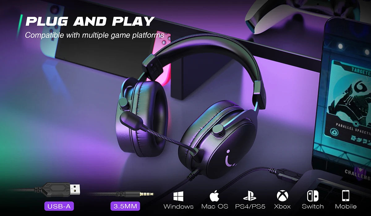 FIFINE H9 Wired Gaming Headset with 7.1 Surround Sound