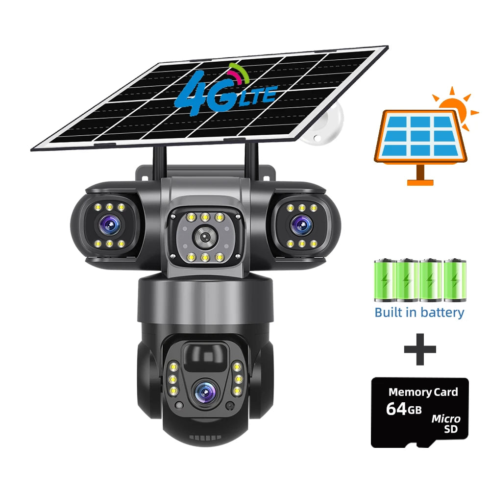 V380 Pro 6K 4G Solar Triple-Lens Outdoor Security Camera