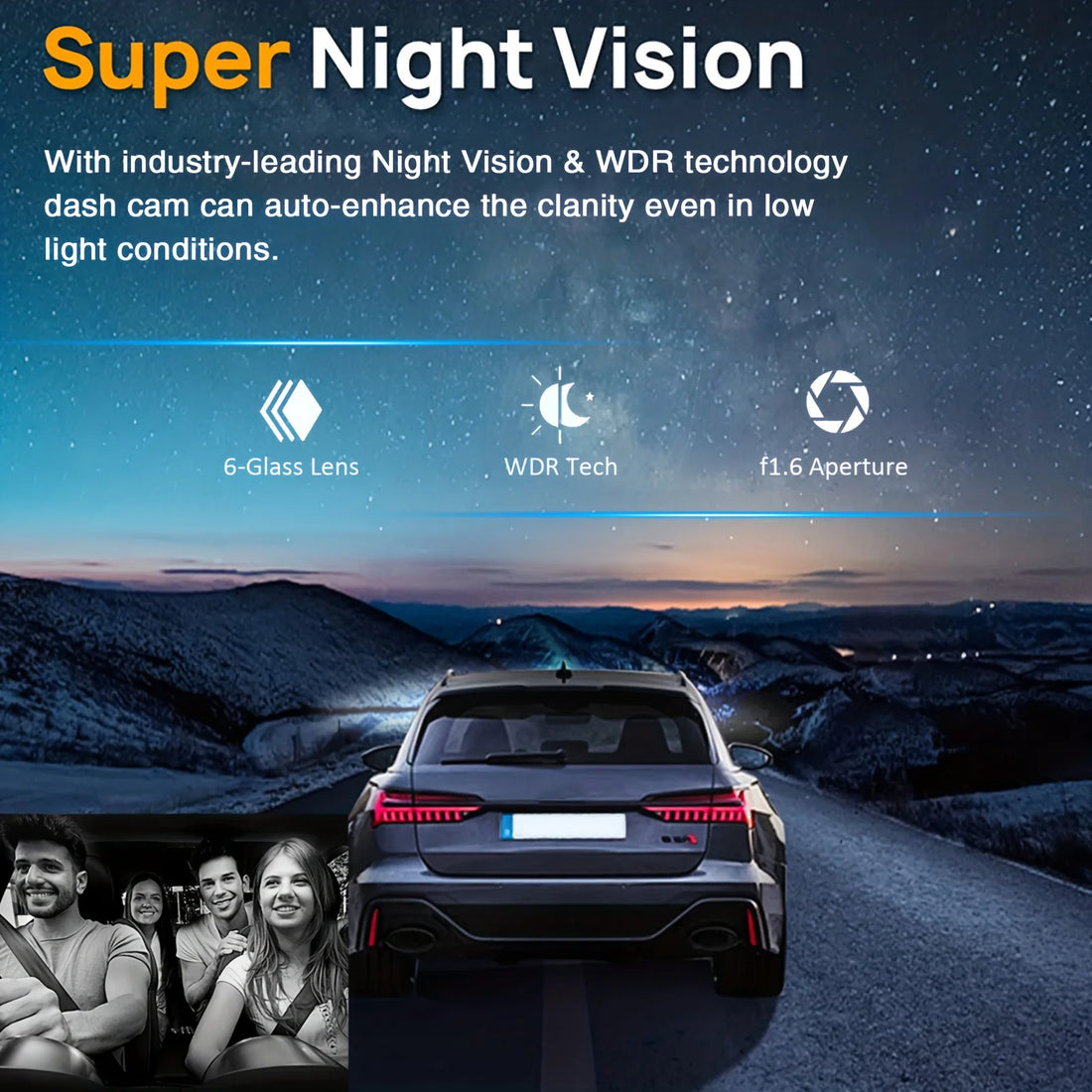 1080P WiFi Dual Dash Cam with Night Vision