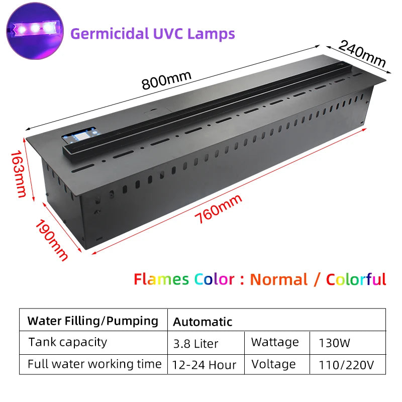 Water Vapor Fireplace Germicidal UV Lamps Customized 3D Flame Electric Fireplace Tv Stand Inserts Living Room Decorative