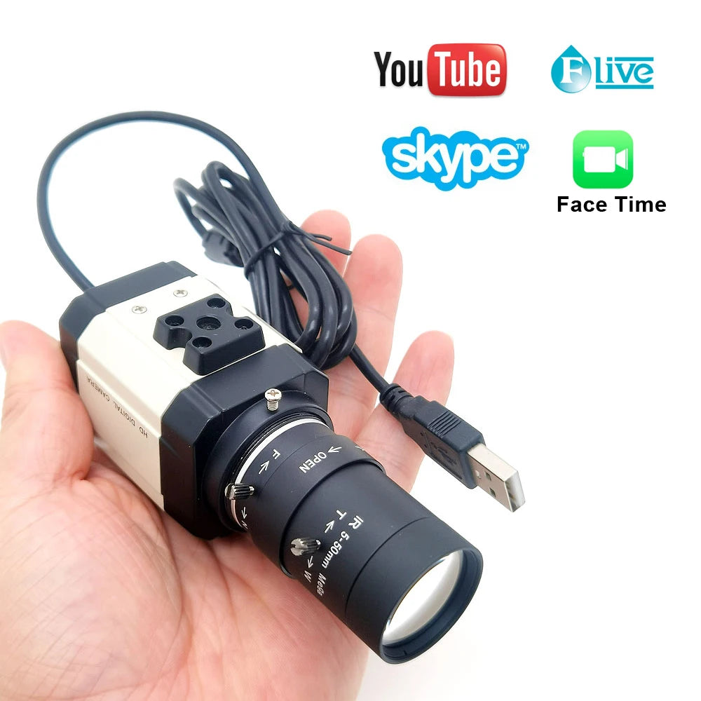SUFCO 4MP USB WEBCam PC Camera 30fps 2560x1440 MJPG High Speed UVC BOX Camera Varifocal Zoom Lens 2.8-12mm/5-50mm or fix 6mmLens