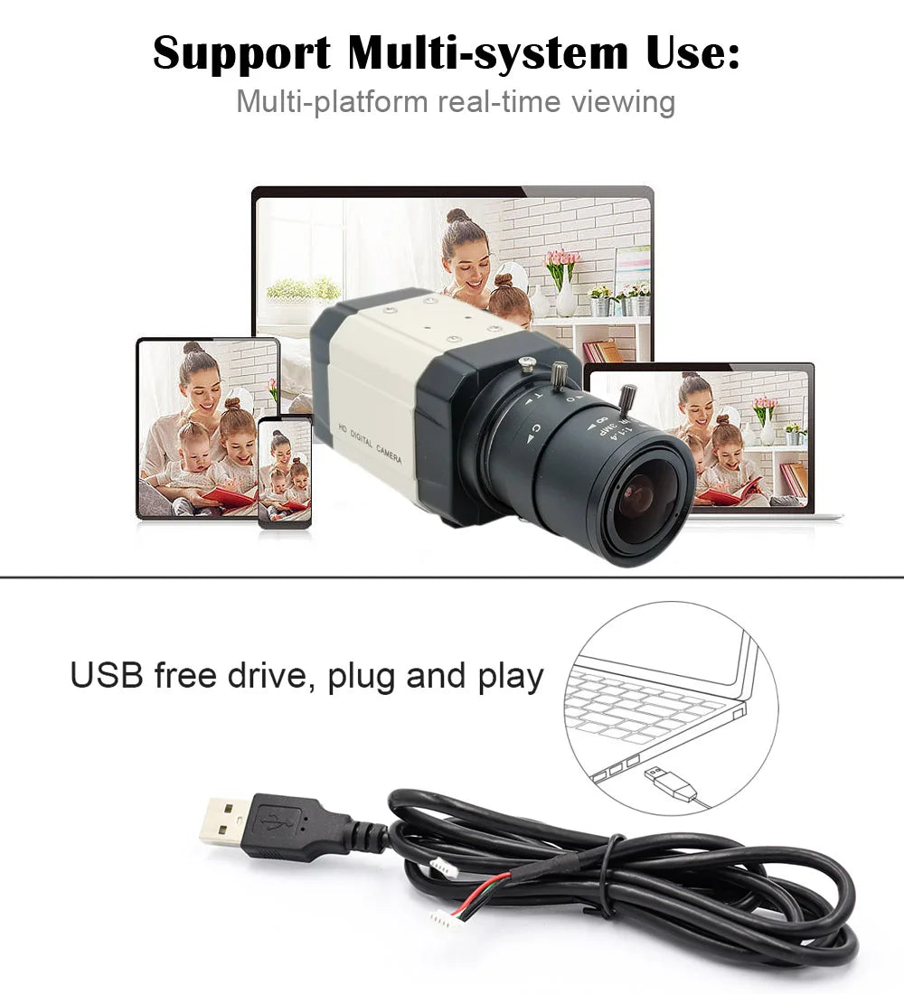 SUFCO 4MP USB WEBCam PC Camera 30fps 2560x1440 MJPG High Speed UVC BOX Camera Varifocal Zoom Lens 2.8-12mm/5-50mm or fix 6mmLens