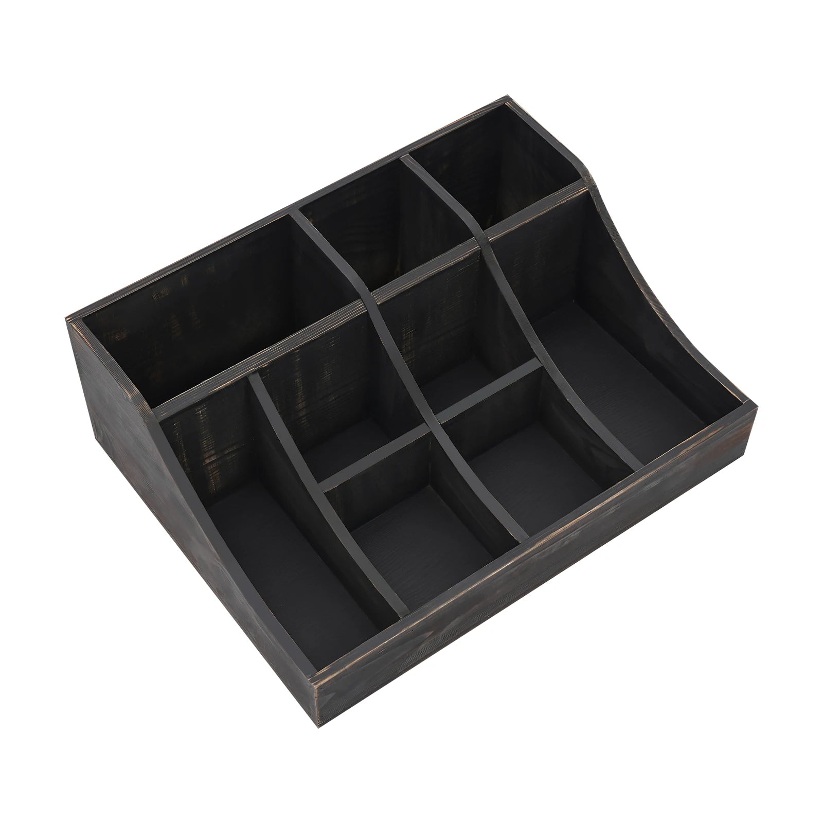(Black) Wooden Condiment Holder, 9-Compartment Condiment Organizer, Tabletop Tea & Coffee Supplies Organizer, for Kitchen