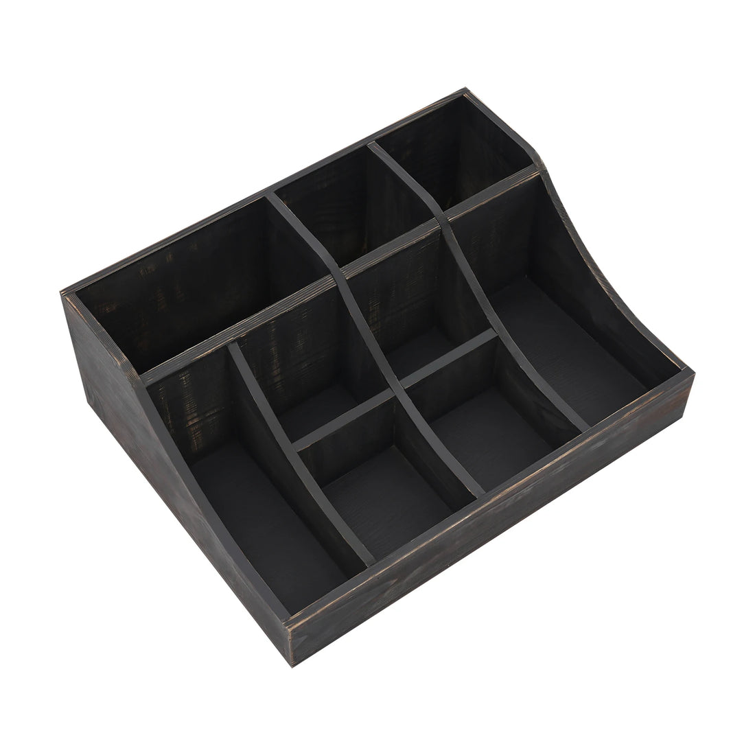 (Black) Wooden Condiment Holder, 9-Compartment Condiment Organizer, Tabletop Tea & Coffee Supplies Organizer, for Kitchen