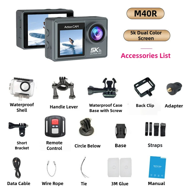 M40TR 5K Action Camera with Touch Screen & Zoom