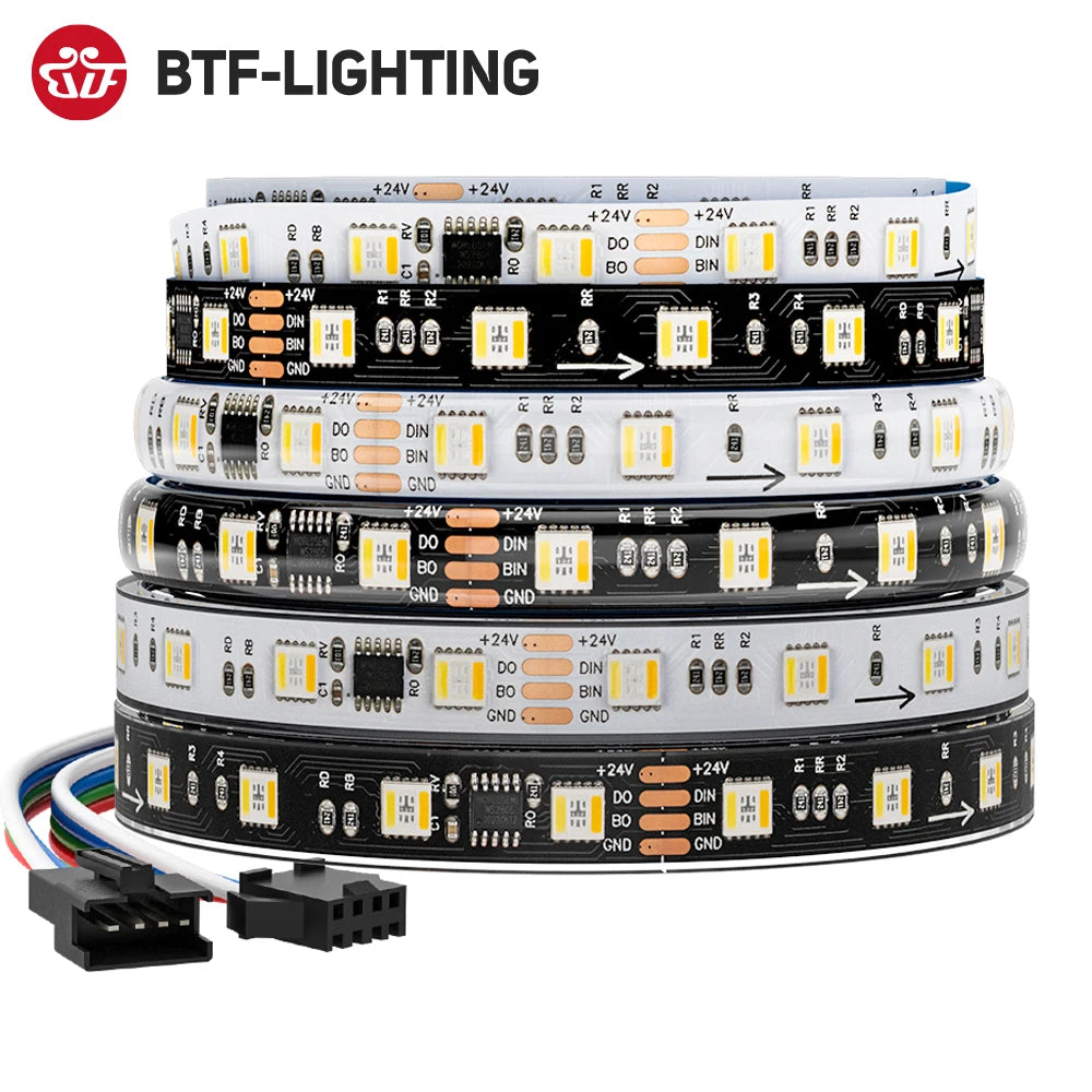 WS2805 Pixels LED Strip Light RGBCCT 5 in 1 Addressable LED Lights Dual Signal RGB WW CW 3000K-6500K 12V 24V 60LED 1IC to 3/6LED