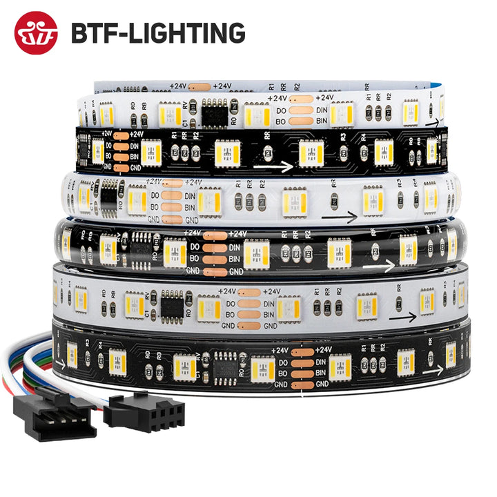 WS2805 Pixels LED Strip Light RGBCCT 5 in 1 Addressable LED Lights Dual Signal RGB WW CW 3000K-6500K 12V 24V 60LED 1IC to 3/6LED