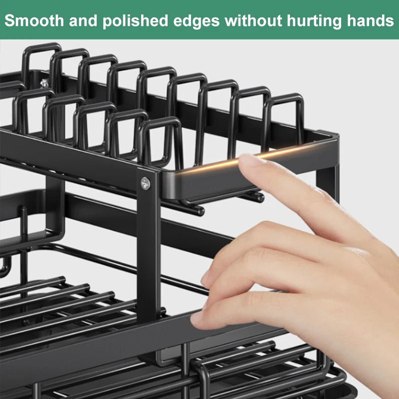 Large Dish Drying Rack with Drainboard & Swivel Spout – Black