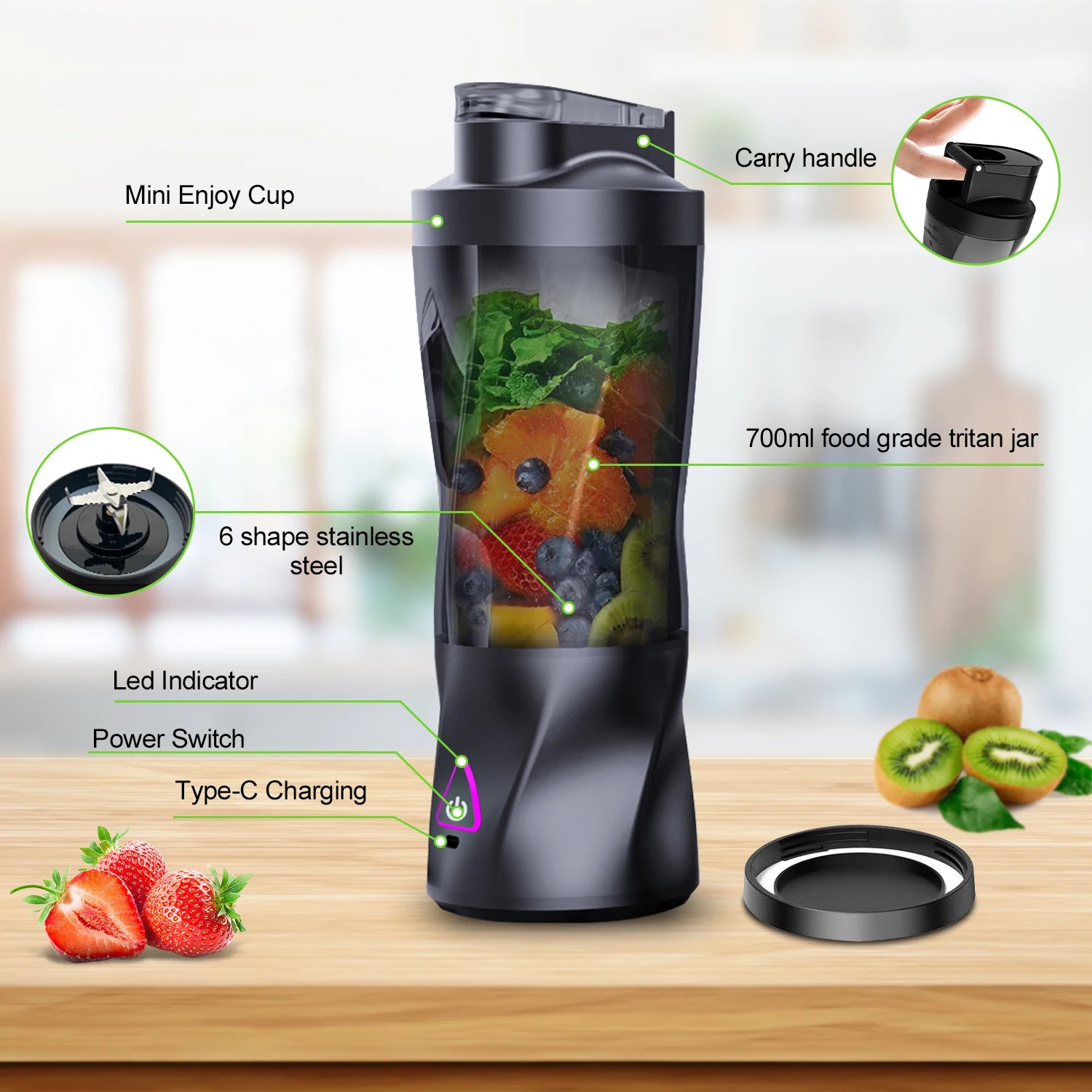 Portable USB Rechargeable Juicer Blender – 700ML