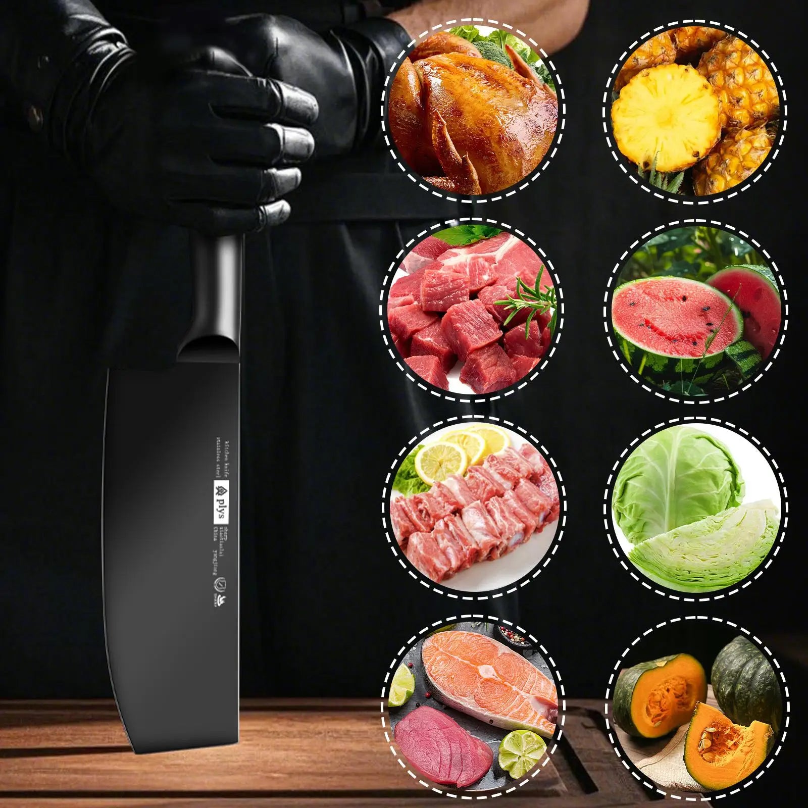 7pcs All-Steel Hollow Handle Kitchen Knife Set-Includes Cleaver,Slicer, Chef's Knife,and Fruit Knife.Round knife holder Home Use