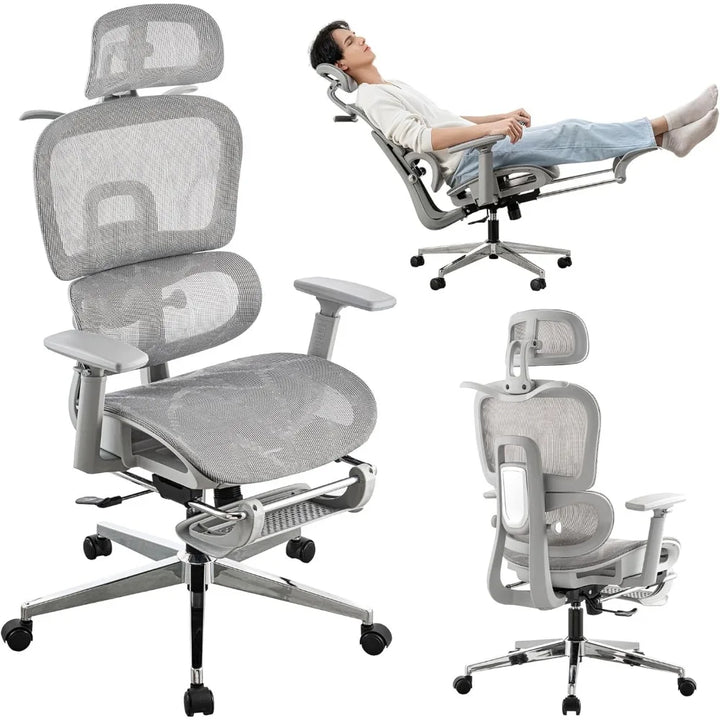 mesh ergonomic office chair with footrest,high back mesh gaming chair with lumbar support,adjustable headrest and armrests for h