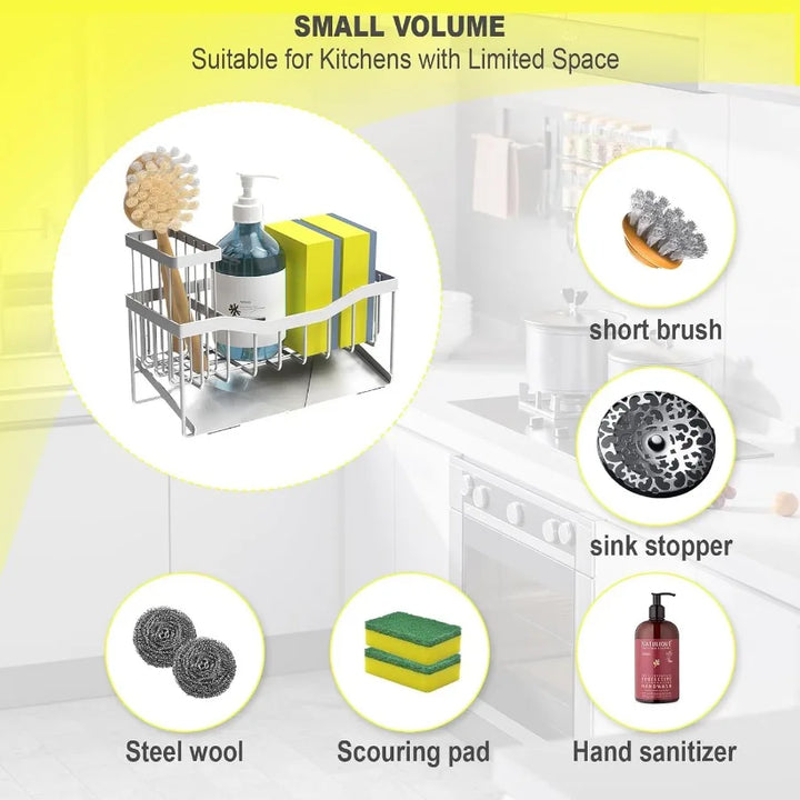 Maifan Sink Caddy Sponge Holder for Kitchen with Brush Holder and Stainless Steel Self Drain Tray Rustproof Kitchen Sink Organi