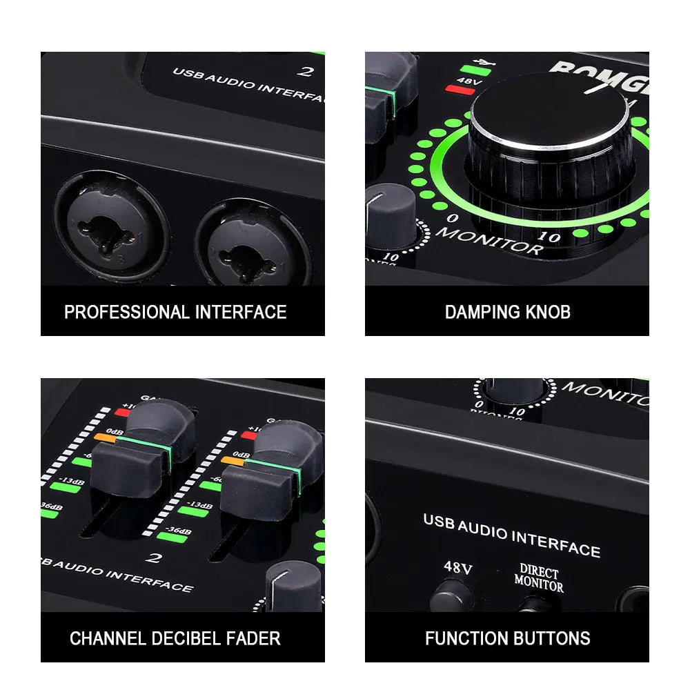 BOMGE Mini 2-Channel USB Audio Interface with Phantom Power