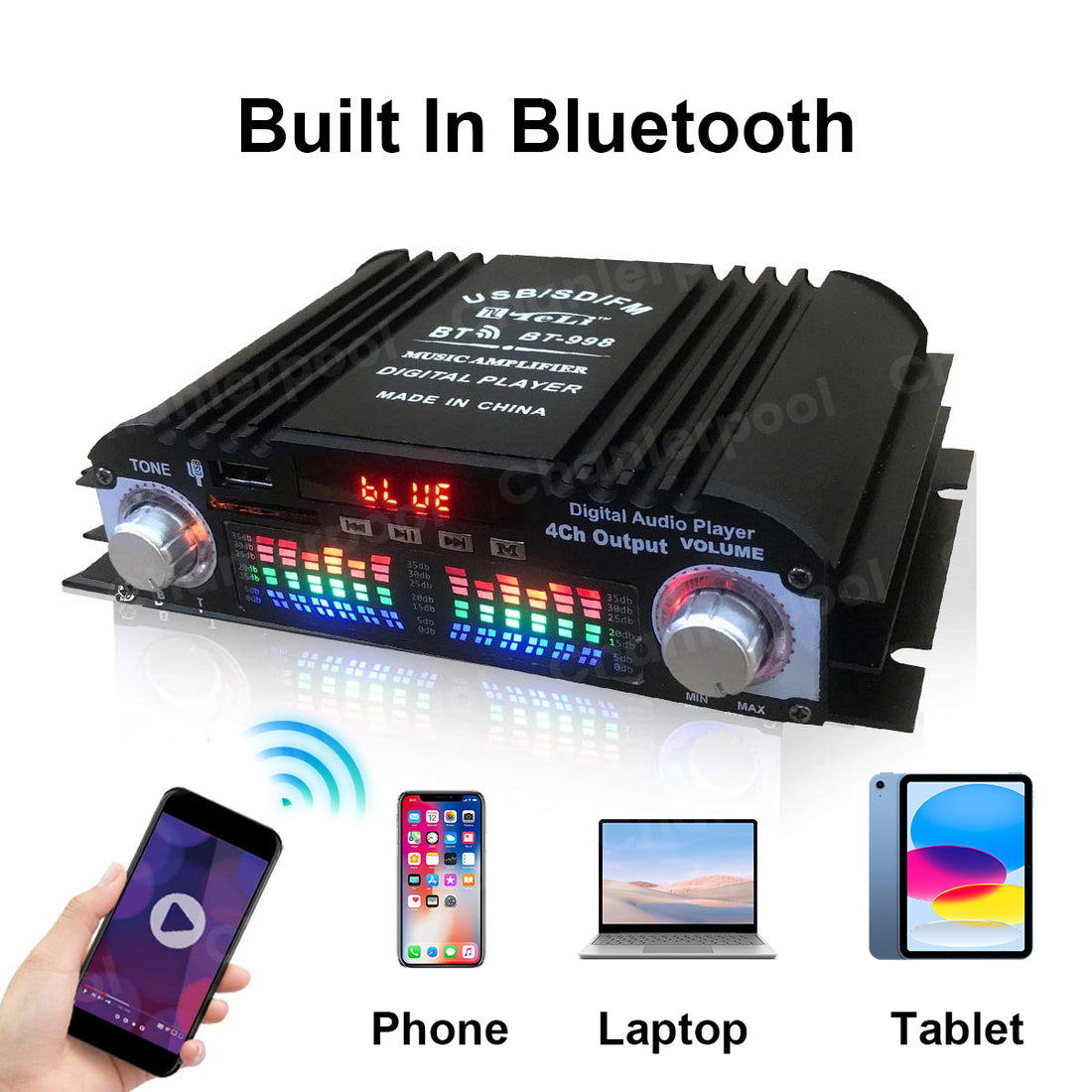 1600W HiFi Bluetooth 4-Channel Audio Amplifier