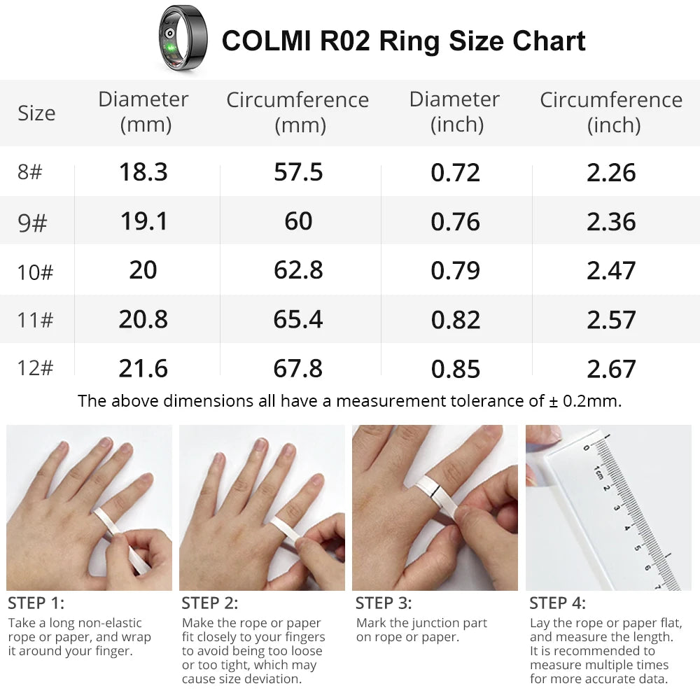 COLMI R02 Smart Ring – Health Monitor, 39-Day Battery, Waterproof with Charging Case