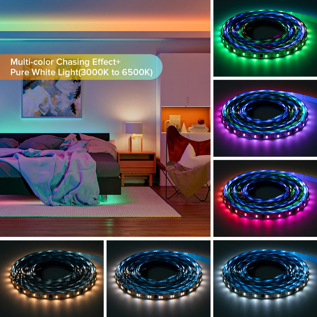 WS2805 Pixels LED Strip Light RGBCCT 5 in 1 Addressable LED Lights Dual Signal RGB WW CW 3000K-6500K 12V 24V 60LED 1IC to 3/6LED