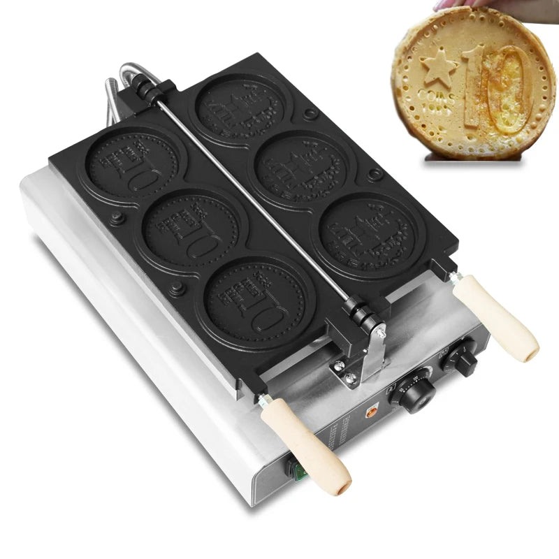 Commercial Gold Coin Bread Machine Electric Three Cavity Pastry Maker For Cheese Pull Snack Korean Viral Dessert Easy Operation