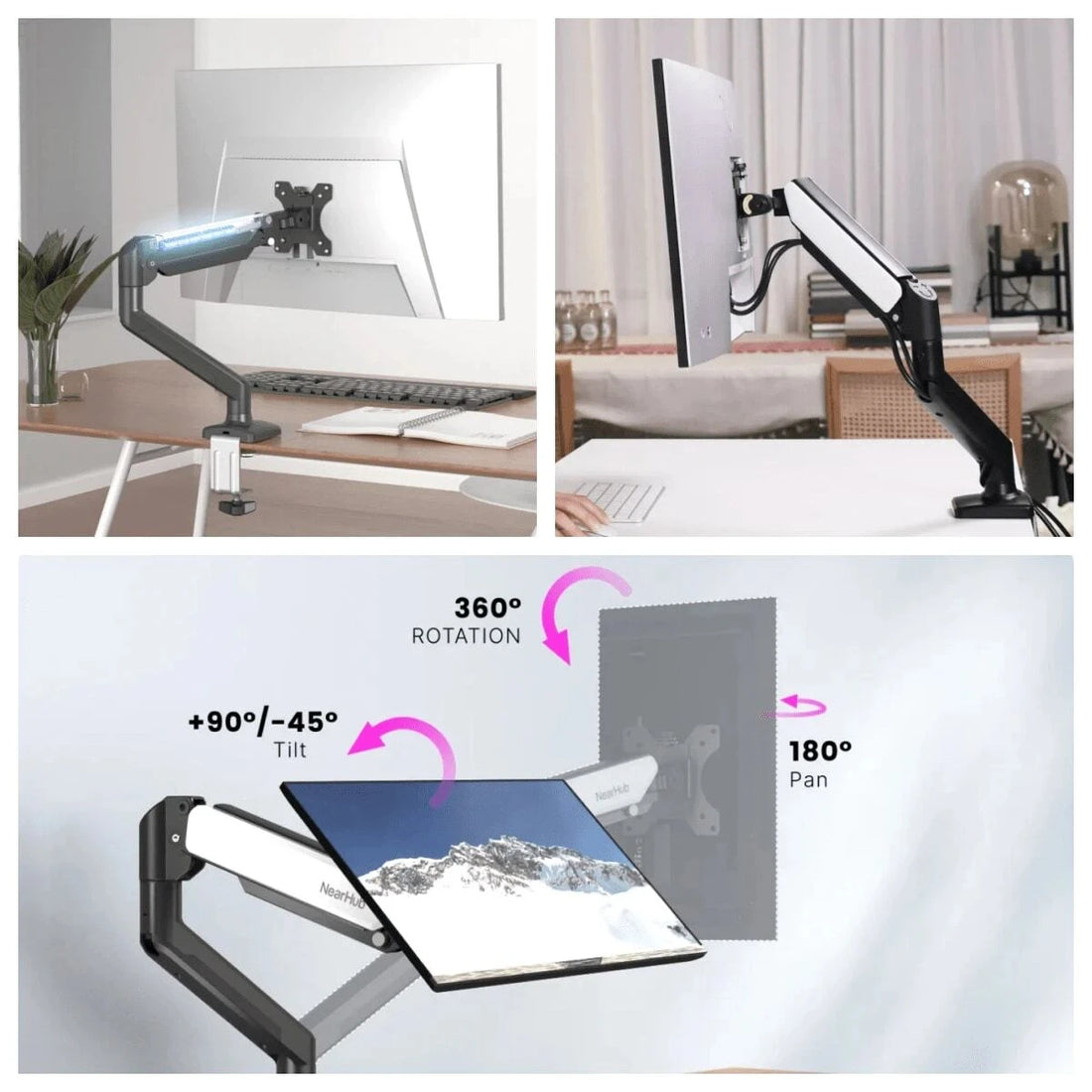 Nearhub 13-32 Inch Dual Arm Monitor Stand Desk Computer With C-Clamp & Grommet Mount,Effortless Installation Dual Monitor Mount