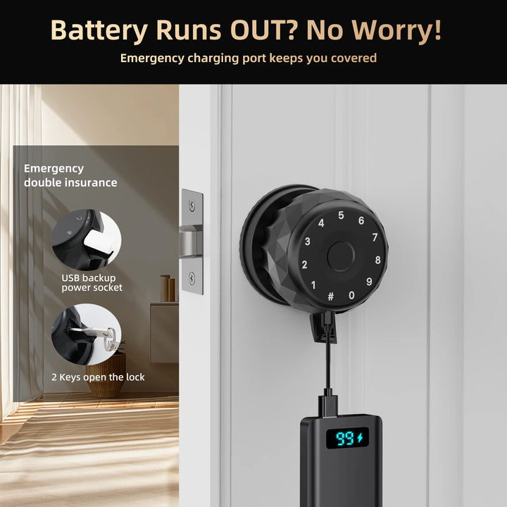 Viladepot Smart Lock Fingerprint Door Lock TYPE-C Interface App Control Passcode Unlock Electronic Touchscreen Keypad Indoor