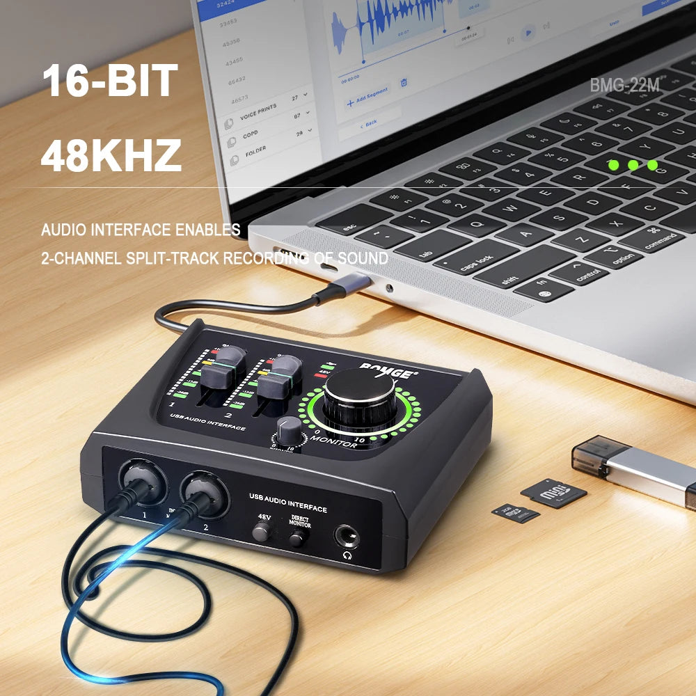 BOMGE Mini 2-Channel USB Audio Interface with Phantom Power