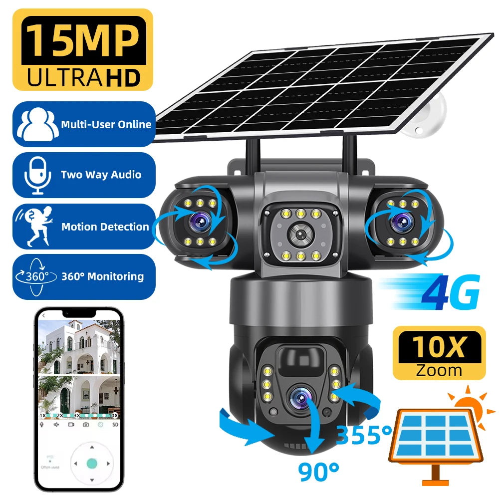 V380 Pro 6K 4G Solar Triple-Lens Outdoor Security Camera