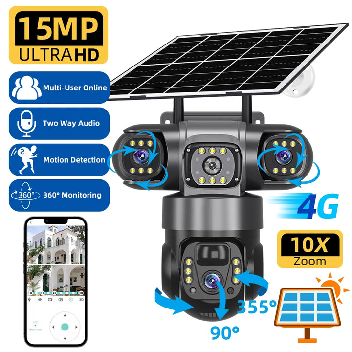 V380 Pro 6K 4G Solar Triple-Lens Outdoor Security Camera