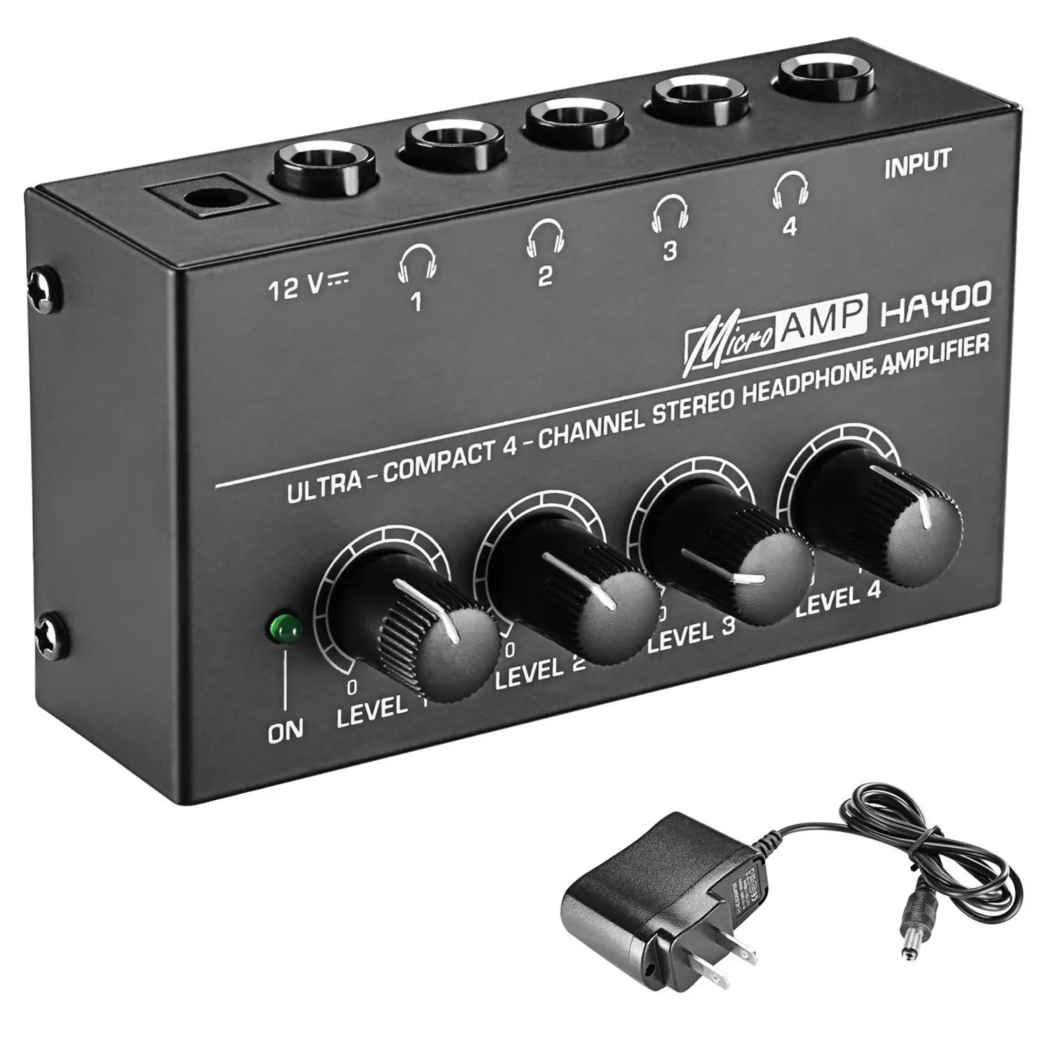 HA400 4-Channel Mini Headphone Amplifier with Power Adapter