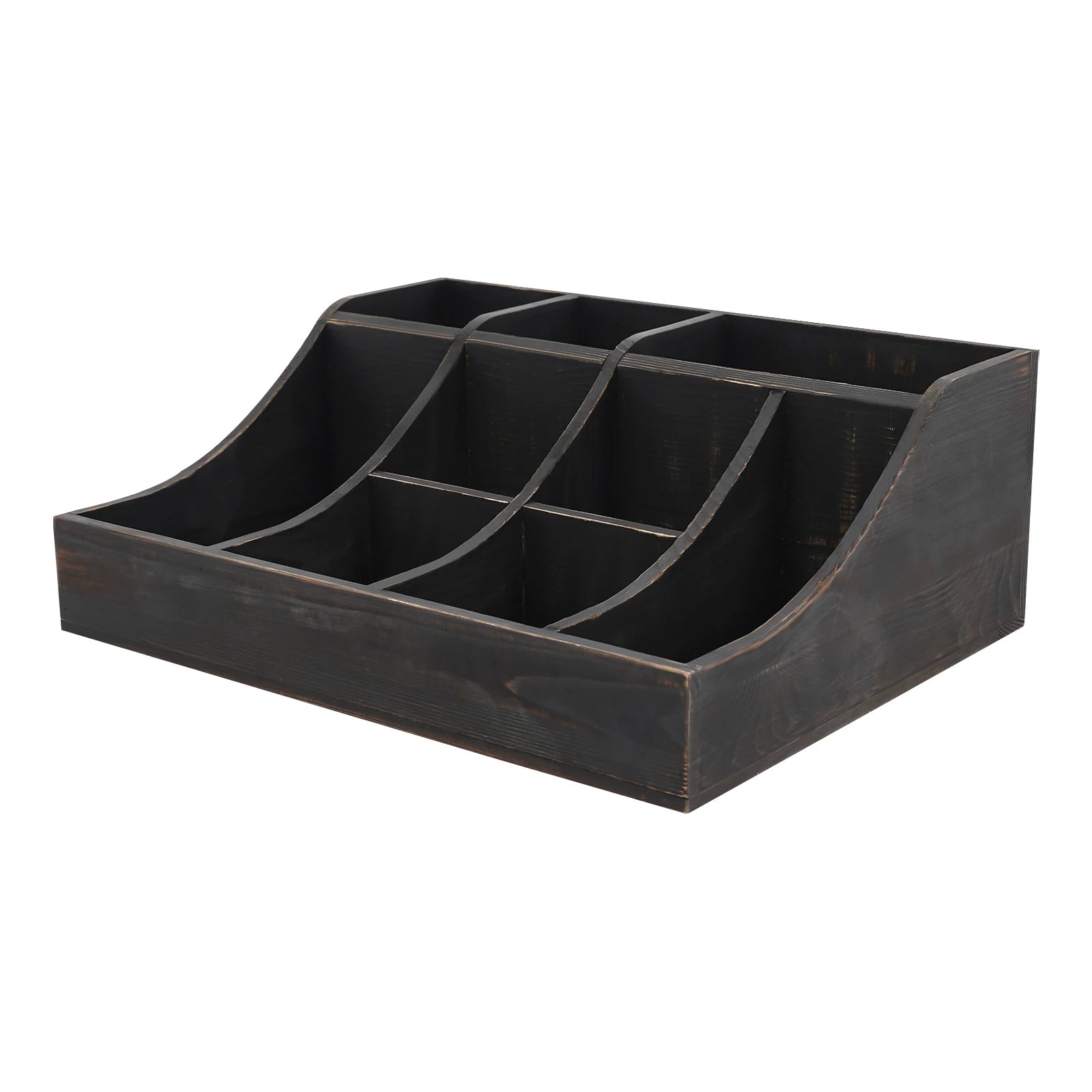 (Black) Wooden Condiment Holder, 9-Compartment Condiment Organizer, Tabletop Tea & Coffee Supplies Organizer, for Kitchen