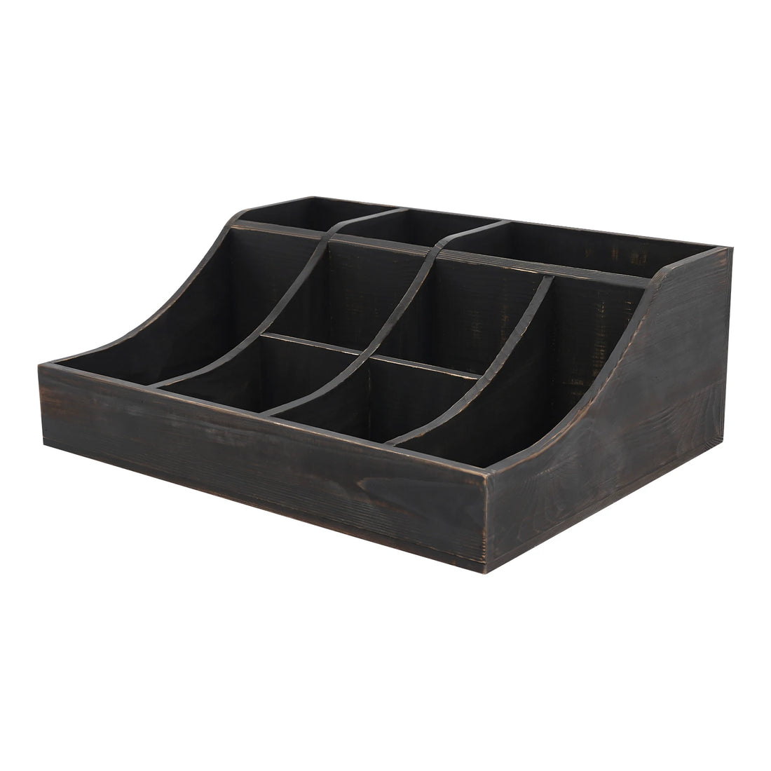 (Black) Wooden Condiment Holder, 9-Compartment Condiment Organizer, Tabletop Tea & Coffee Supplies Organizer, for Kitchen