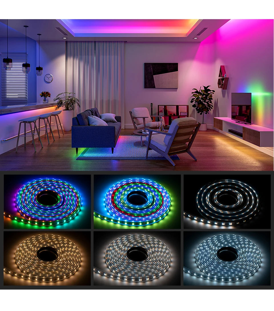 WS2805 Pixels LED Strip Light RGBCCT 5 in 1 Addressable LED Lights Dual Signal RGB WW CW 3000K-6500K 12V 24V 60LED 1IC to 3/6LED