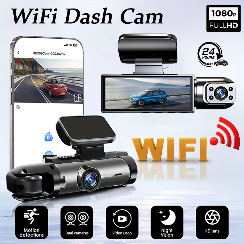 1080P WiFi Dual Dash Cam with Night Vision
