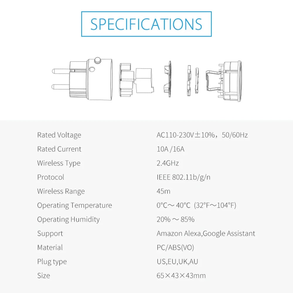 Tuya WiFi Smart Plug EU 16A with Power Monitoring