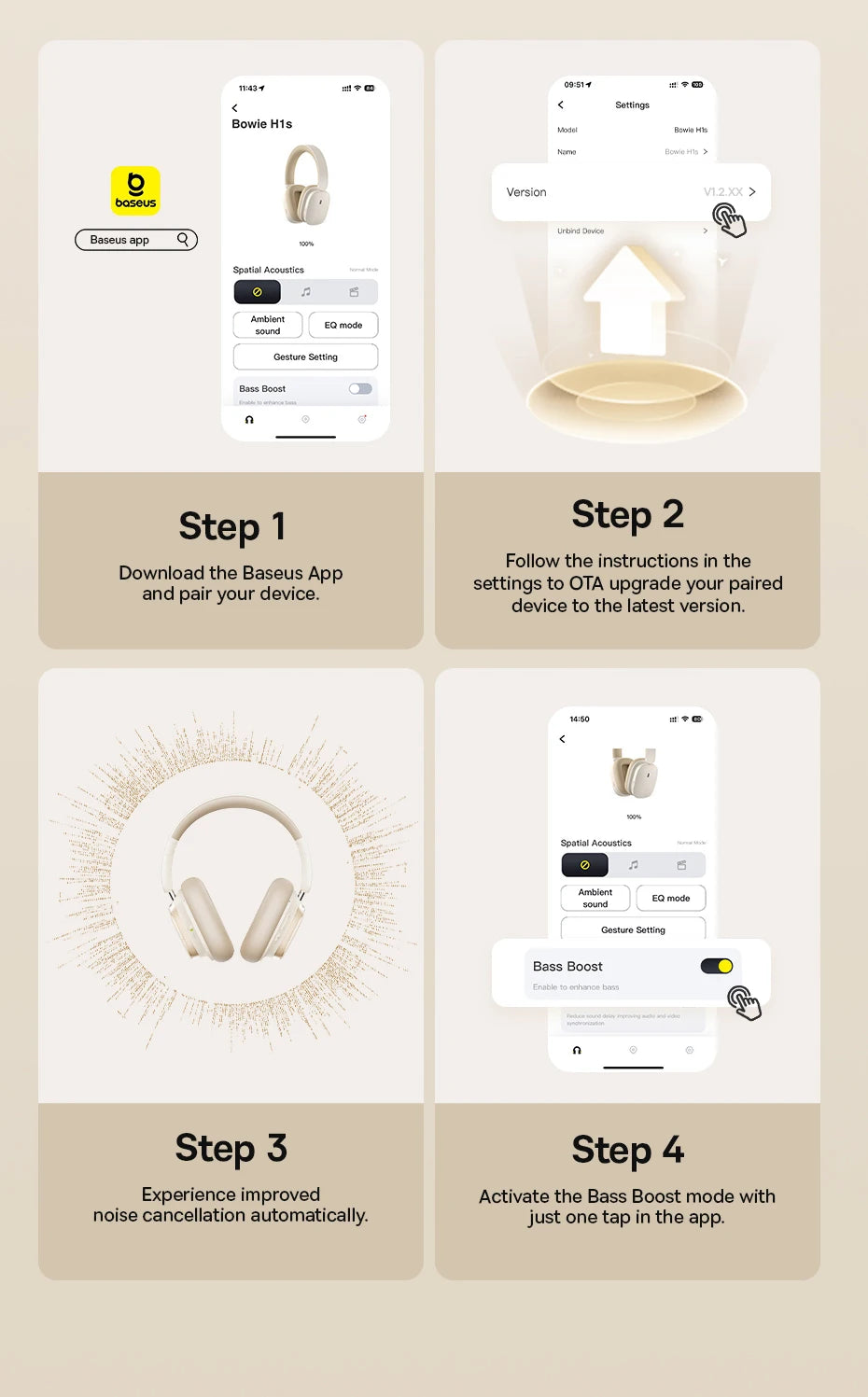 Baseus Bowie H1s Wireless Noise Canceling Headphones