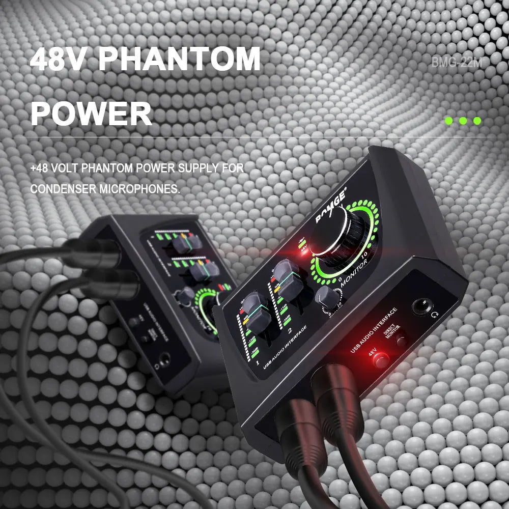 BOMGE Mini 2-Channel USB Audio Interface with Phantom Power