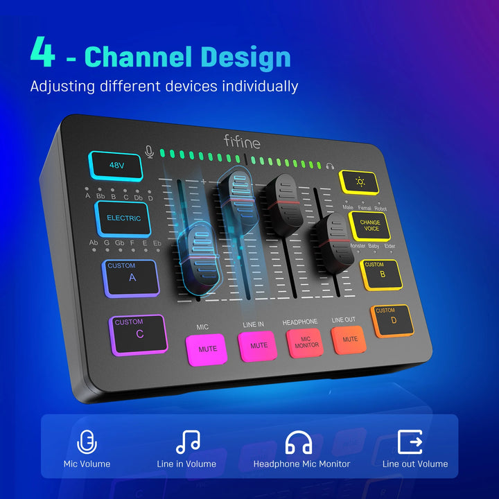 FIFINE SC3 RGB Gaming Audio Mixer