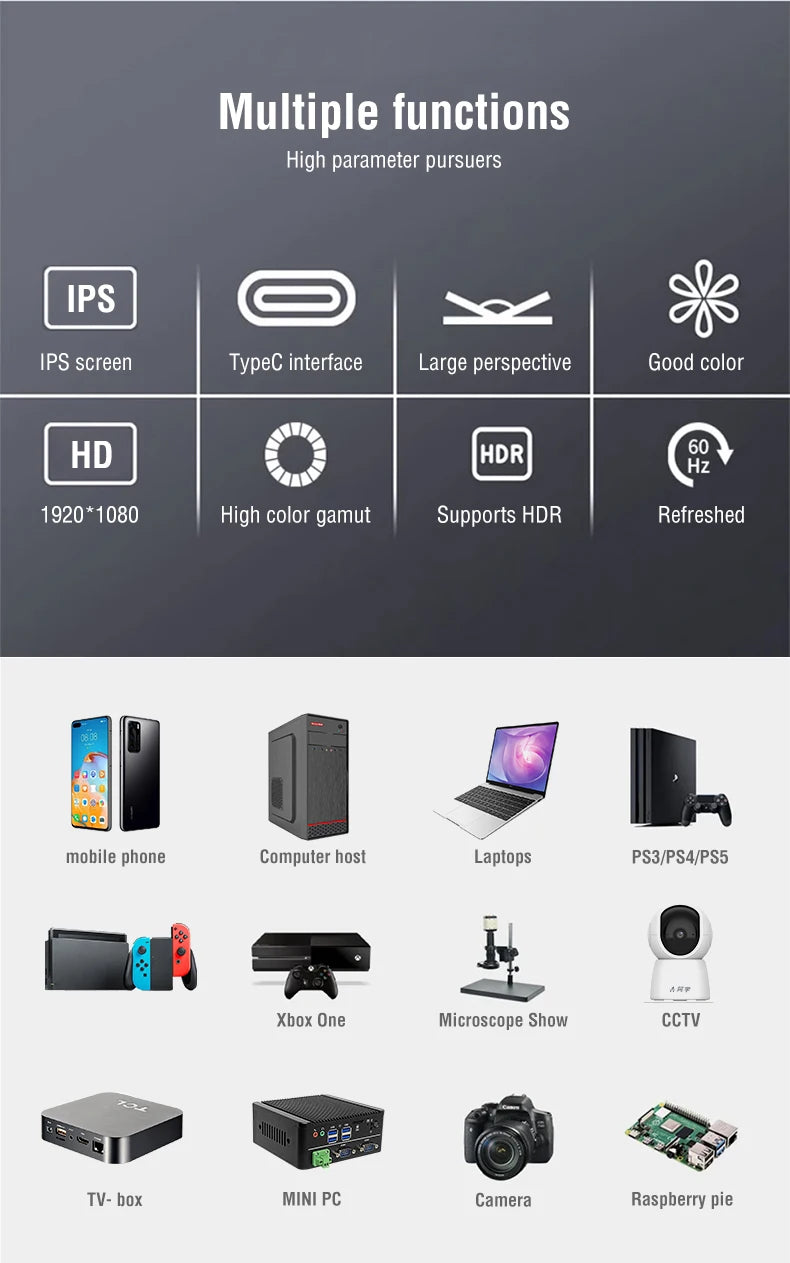 Anmite 14-Inch Portable Touch Screen Monitor – 100% sRGB Gaming Display  Product Description (Bullet Points):