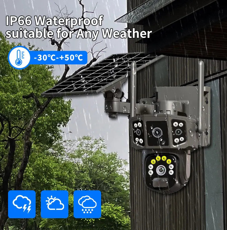 V380 4G SIM Solar Camera 4K Dual Lens Outdoor Security CCTV
