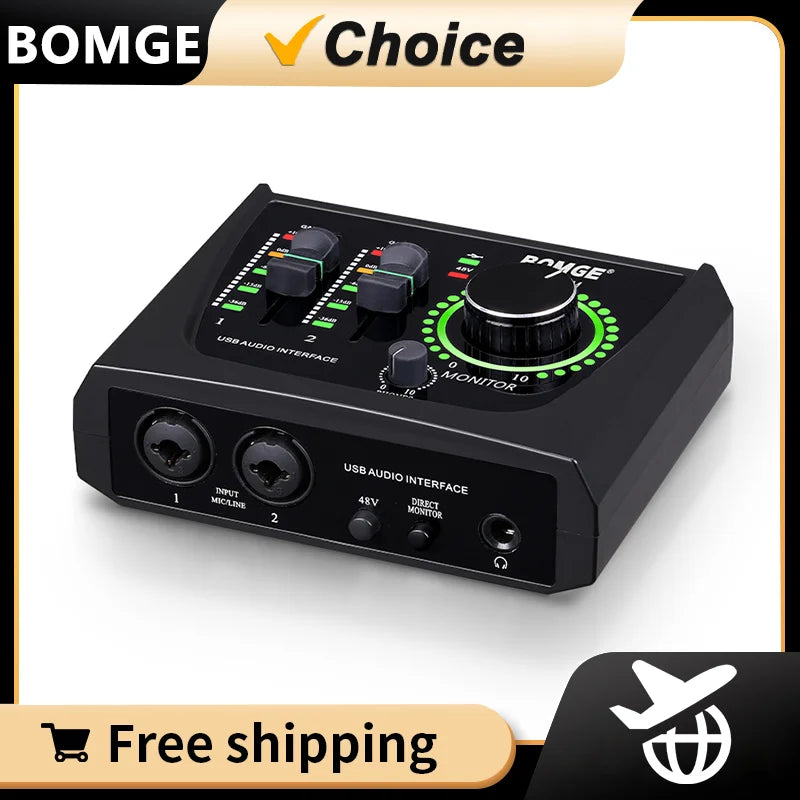 BOMGE Mini 2-Channel USB Audio Interface with Phantom Power